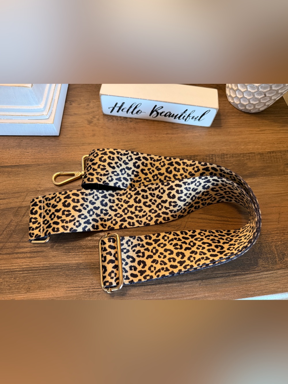 Leopard Print Adjustable Bag Strap with Gold Metal Hardware